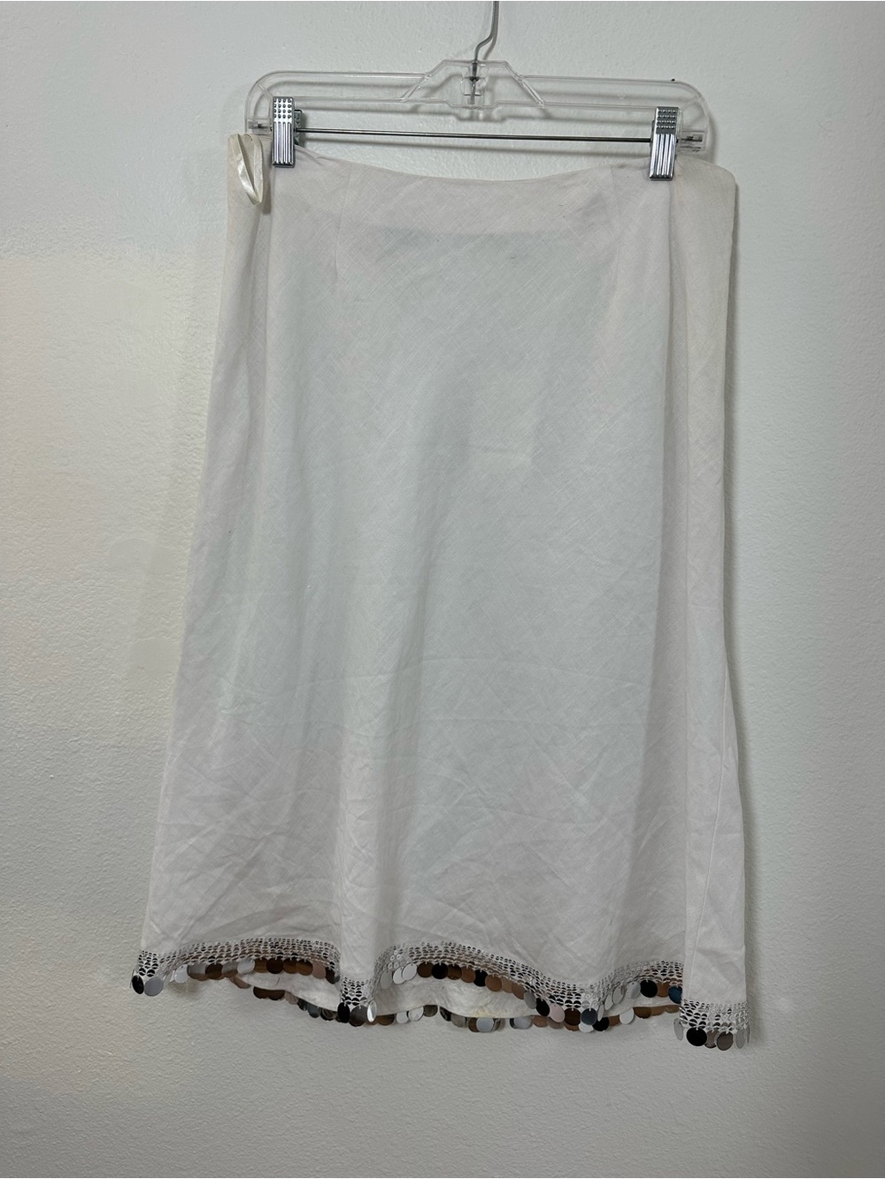 Richard Malcolm Irish Linen White Midi Skirt with Silver Sequin Trim Size 10 - Picture 8 of 14